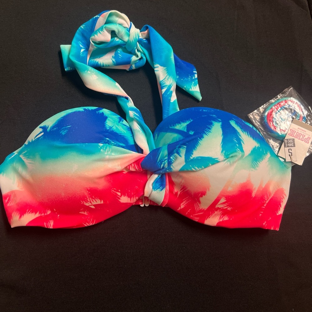 NWT Tropical Ombre Halter Bikini Top - Blue/Teal/Coral